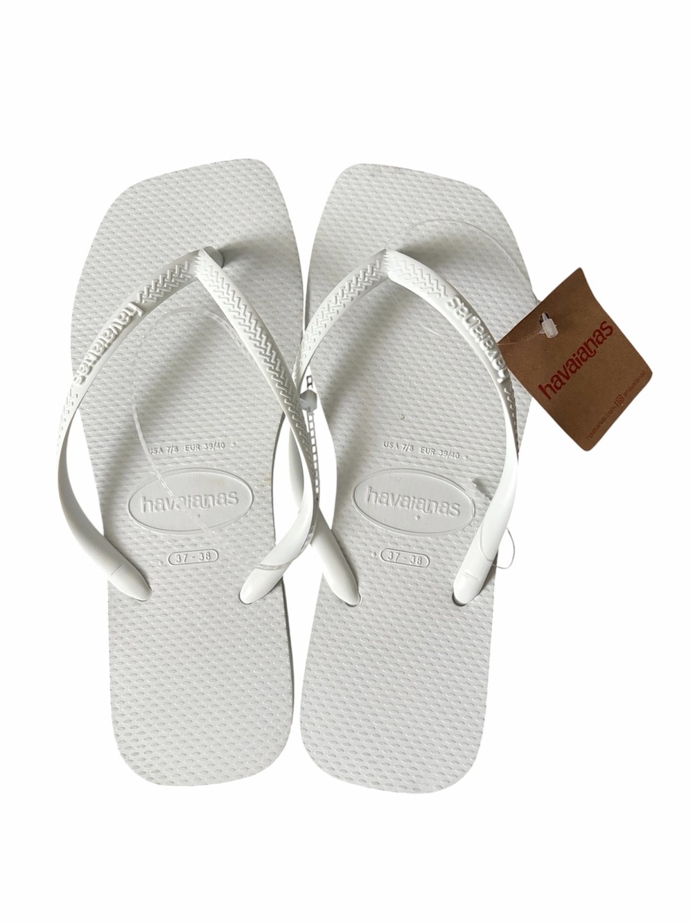 NWT Havaianas Square Toe Slim Flip Flops White Size 7/8